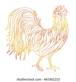 Hand drawn doodle outline rooster illustration. Decorative in African indian totem Ethnic tribal aztec design. Sketch for adult antistress coloring page.