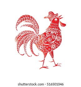 Hand drawn doodle outline rooster illustration. Decorative abstract ornate rooster drawing