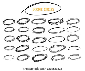 Hand Drawn Doodle Oval Circle Sketch Set. Vector Scribble Note Marks Design Element.