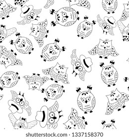 Hand drawn doodle owl seamless pattern. Background, texture, wrapper, cover, textile, fabric. Vector file  not cropped - clipping mask used for easy editing.