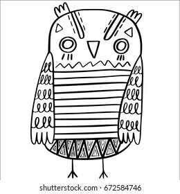 HAND DRAWN DOODLE OF OWL. VECTOR CARTOON ,coloring books,t-shirts