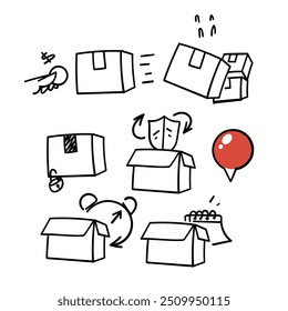 hand drawn doodle package delivery related illustration icon