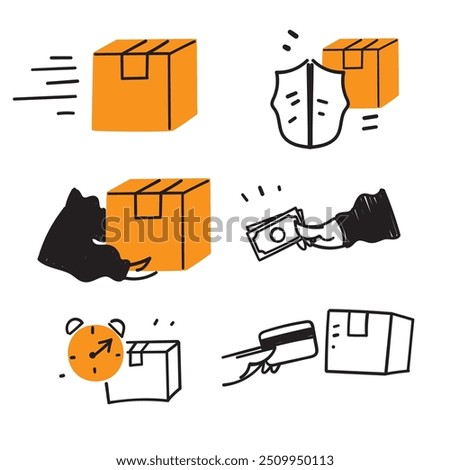 hand drawn doodle package delivery related illustration icon