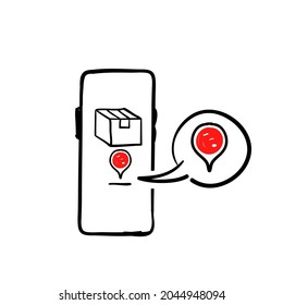 hand drawn doodle package location delivery icon illustration vector