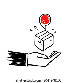 hand drawn doodle package location delivery icon illustration vector