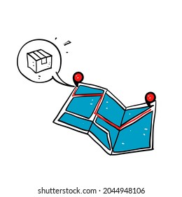 hand drawn doodle package location delivery icon illustration vector