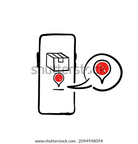 hand drawn doodle package location delivery icon illustration vector