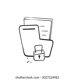 hand drawn doodle and padlock symbol for data protection and security illustration icon