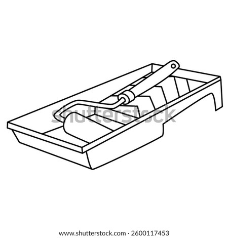 Hand drawn doodle paint tray with roller, vector illustration, black outline. Great for painting projects, DIY renovations, home improvement, and construction illustrations
