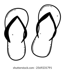 Hand drawn doodle pair of beach slippers isolated on white background. Vector illustration.