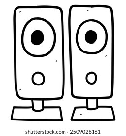 Hand drawn doodle of a pair of speakers isolated on a white background. Vector illustration.