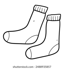 Handgezeichnetes Doodle ein Paar warme Socken isoliert auf weißem Hintergrund. Vektorillustration.