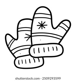 Hand drawn doodle a pair of warm mittens isolated on white background. Vector illustration.