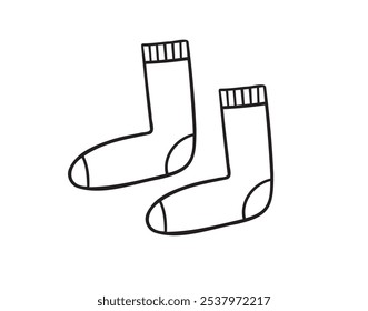 Dibujado a mano doodle un par de calcetines cálidos icono. Esquema aislado de calcetines clásicos sobre fondo blanco. . Ilustración vectorial