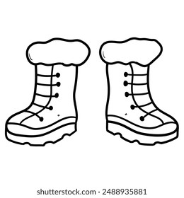 Hand drawn doodle a pair of winter boots isolated on white background. Vector illustration.