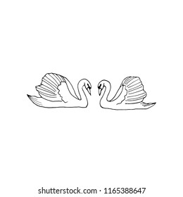 Hand drawn doodle of pairs of swans.Perfect for invitation, greeting card, coloring book, textile print.