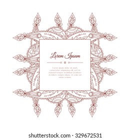 Hand drawn doodle paisley frame. Abstract zentangle background. Mehndi Indian east henna design. Good for cards, invitations, wedding, t-shirt, cover, flyer, calendar, brochure. Vector illustration