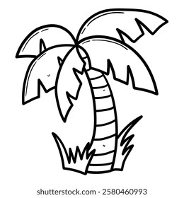 Hand drawn doodle palm tree isolated on white background. Vector illustration.