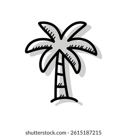 Hand drawn doodle palm tree isolated on a white background