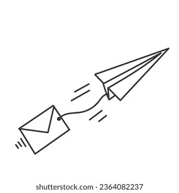 hand drawn doodle paper plane holding email illustration