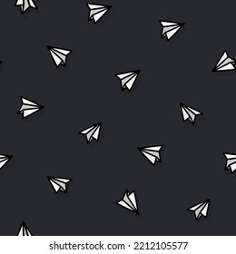 planos de papel de doodle dibujados a mano   patrón monocromo lineal sin soldadura aislado en fondo oscuro