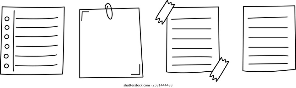 Hand Drawn Doodle Paper Sheets Set