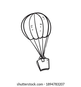 hand drawn doodle parachute package illustration icon isolated on white