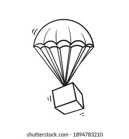 hand drawn doodle parachute package illustration icon isolated on white