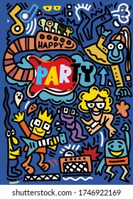 Hand drawn, doodle party set. Sketch icons for invitation, flyer, poster,  Hand Drawn Vector Illustration of Doodle 