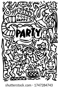 Hand drawn, doodle party set. Sketch icons for invitation, flyer, poster,  Hand Drawn Vector Illustration of Doodle 