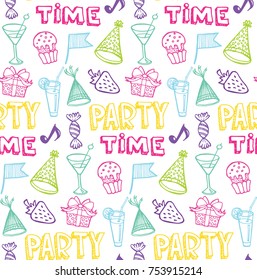 Hand drawn doodle party time set