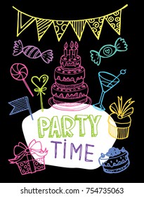 Hand drawn doodle party time set
