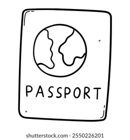 Passaporte de rabiscar desenhado à mão isolado em um fundo branco. Ilustração vetorial.