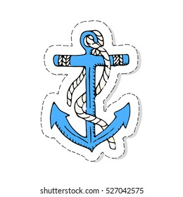 Hand drawn doodle patch Anchor icon Vector illustration icon Marine concept elements Ship symbols collection Marine life Nautical design Anchor vector isolated on white background Anchor illustration