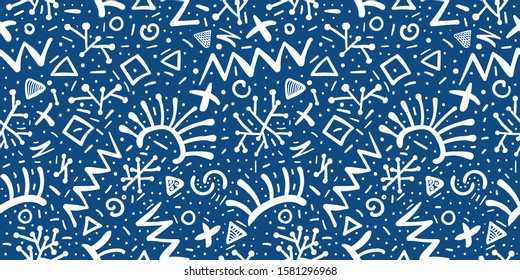 Hand drawn Doodle pattern Abstract ornament background Classic Blue color