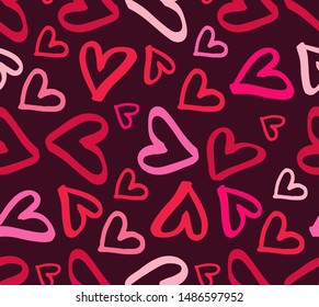 Hand drawn doodle pattern background with love heart art