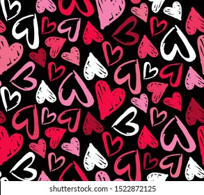 Hand drawn doodle pattern background with hearts. Love pattern wallpaper textile fabric