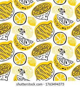 Hand drawn doodle pattern background - citrus lemon lime orange. Lemonade pattern background fabric.