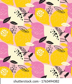 Hand drawn doodle pattern background - citrus lemon lime orange. Lemonade pattern background fabric.