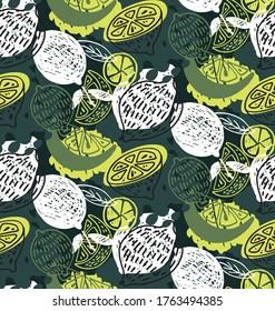 Hand drawn doodle pattern background - citrus lemon lime orange. Lemonade pattern background fabric.