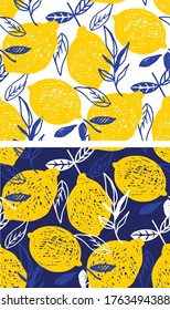 Hand drawn doodle pattern background - citrus lemon lime orange. Lemonade pattern background fabric.