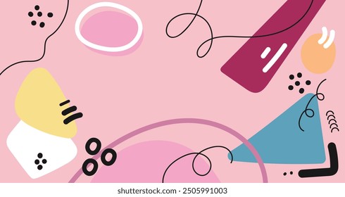 Hand drawn Doodle pattern background with abstract shapes and dots. Modern pattern bright color creative trendy random line for Banner, Flyer, Cover, Wallpaper