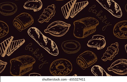 Hand drawn doodle pattern with bakery