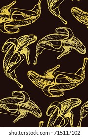 Hand drawn doodle pattern with banana