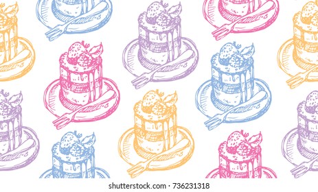 Hand drawn doodle pattern with cake
