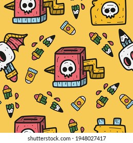 hand drawn doodle pattern cartoon skull tattoo design