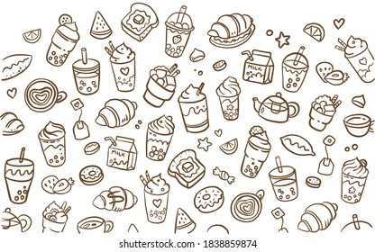 Dibujo manual de doodle patrón café té panadería