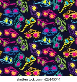 Hand drawn doodle pattern with colorful sunglasses