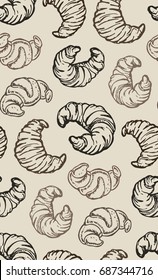 Hand drawn doodle  pattern with croissant