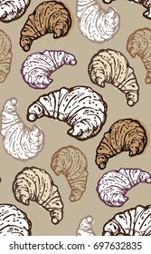Hand drawn doodle pattern with croissant